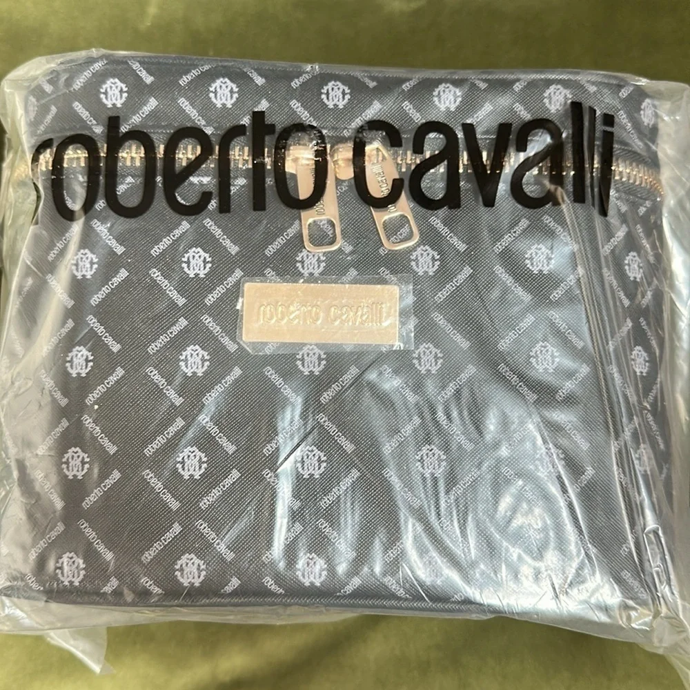 NEW Roberto Cavalli Monogram Cosmetic Toiletry Bag Train Case